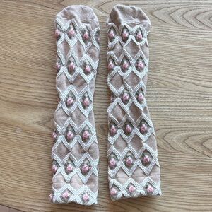 Sezane Tan and Pink Embroidered Socks- good for 8-10